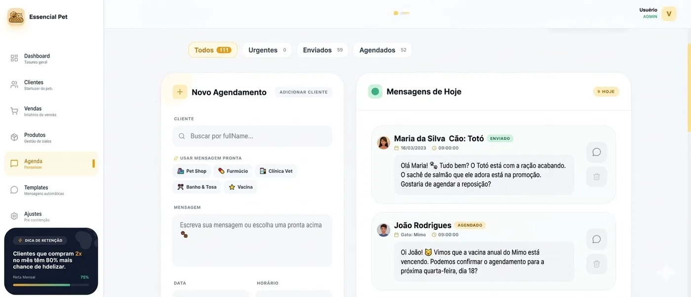 Tela de Agenda do EssencialPet