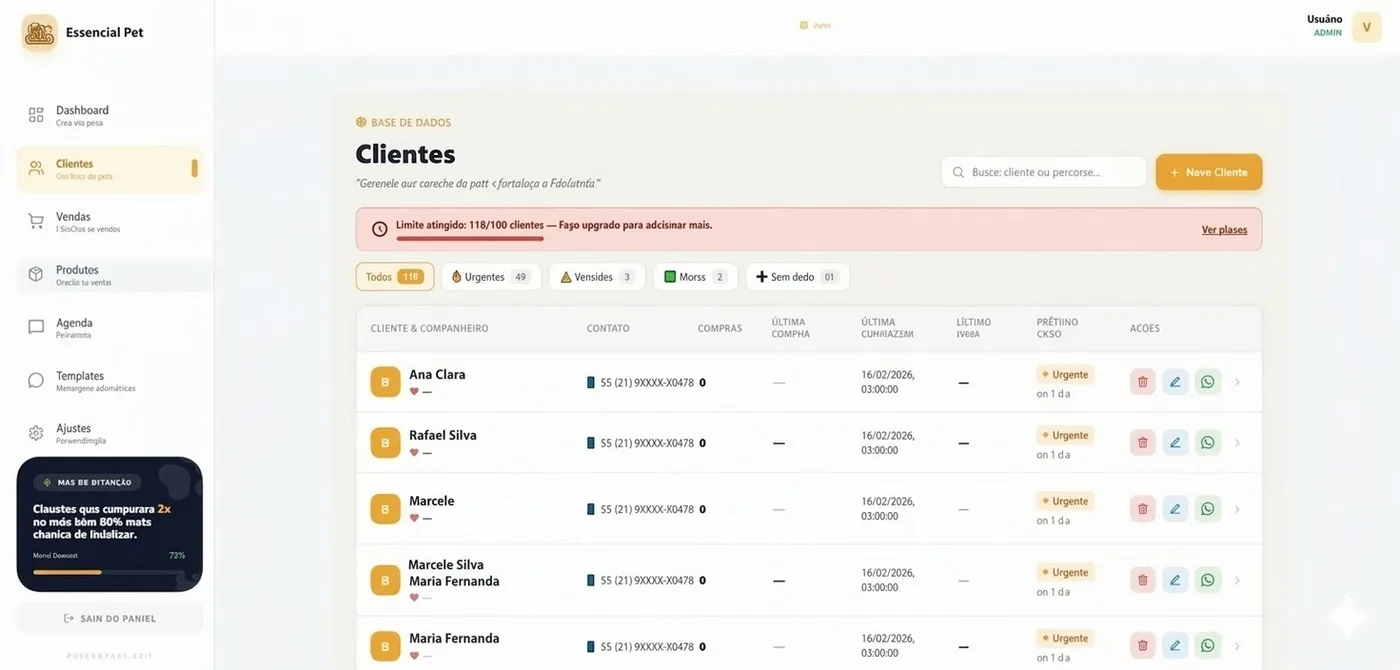 Tela de Clientes do EssencialPet